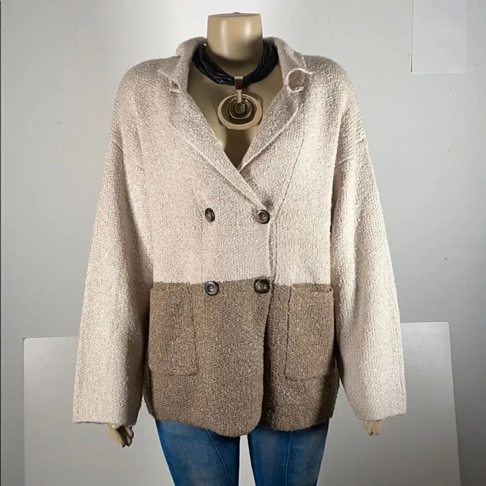 NWT HYFVE Sz M Beige Brown Cardigan Soft Sweater